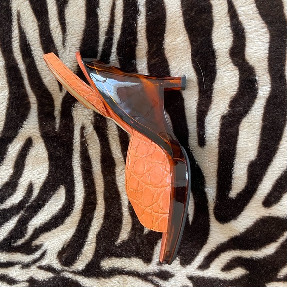 Y2K Prada Orange Snakeskin Lucite Wedge Heels - Picture 2 of 11